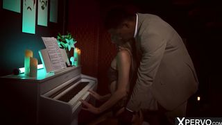 Jesus Reyes , Mary Popiense Blindfolded Brunette Mary Popiense Takes BBC from Piano Teacher