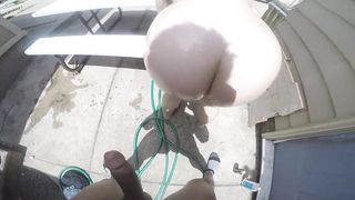 Juicy sucks BBC outside by the pool & get's fucked good!