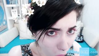 Teen angel loves to gag on the big black dildo