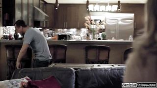 Guy rims teen babysitter in the kitchen