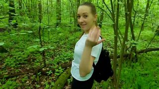 She helped me cum! Risky blowjob and handjob in the forest to the sound of