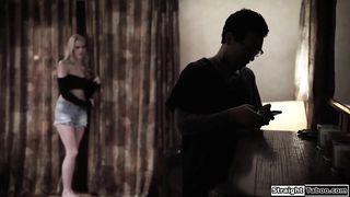 Stalker tricks blonde babe into fucking