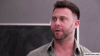 Two teachers team up to fuck petite coed