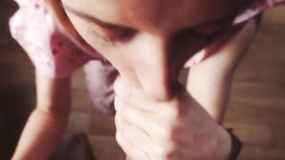 Close-up blowjob with cum in mouth - amateur couple POV
