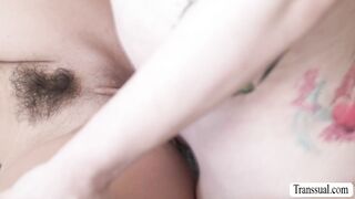 Busty babe Maddy May rides TS Gracie Janes shecock