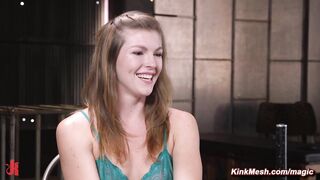 Blindfolded female slave gets anal plugged