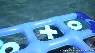 Stepdad fucks busty teen in the pool