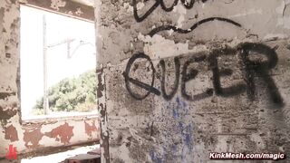 Blue haired babe deep throat fucked