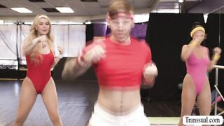 TS Gracie Jane fucks Queenie Sateen while dancing