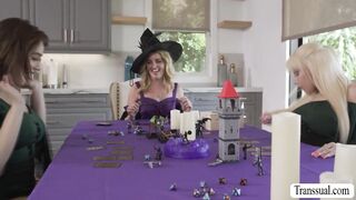 Teen slut Coco Lovelock fucked by two busty Tgirl