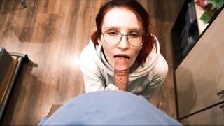 Sweet schoolgirl beautifully sucks and licks dick for help with homework. F