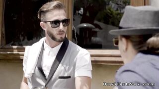 Busty babe sucks and fucks big cock in hotel room