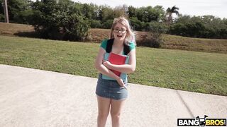 Busty nerdy girl fuck for cash