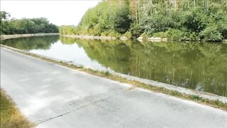 Outdoor blowjob on the canal
