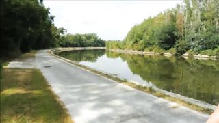 Outdoor blowjob on the canal