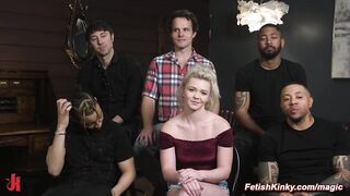 Cheating blonde fucked by five cocks