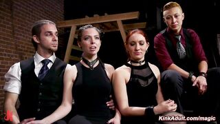 Bound babes fisted and fucked at BDSM orgy party