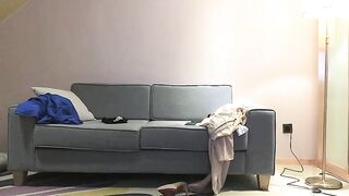 Busty chinesse girl, wearing high heels on the sofa, riding a high position and vigorously riding hard