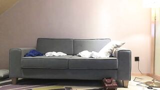 Busty chinesse girl, wearing high heels on the sofa, riding a high position and vigorously riding hard