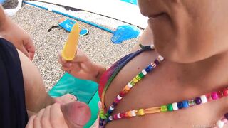Blonde wife loves licking cock and popsicles