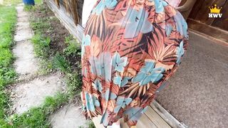 Mature married MILF got stuck in the fence, a neighbor helped and fucked her.